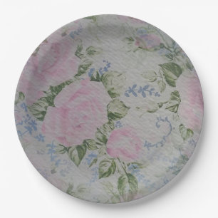 Pink Floral Roses Vintage Paper Plate