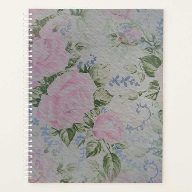 Pink Floral Roses Vintage Planner (Front)