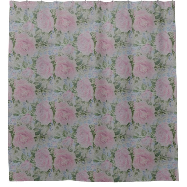 Pink Floral Roses Vintage Shower Curtain (Front)