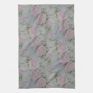 Pink Floral Roses Vintage Tea Towel