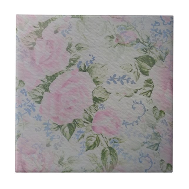 Pink Floral Roses Vintage Tile (Front)