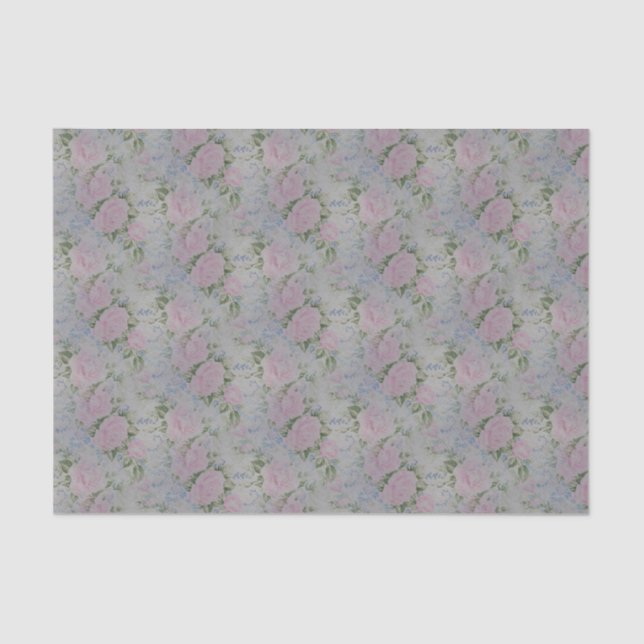 Pink Floral Roses Vintage Tissue Paper (Front)