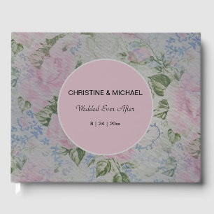 Pink Floral Roses Wedding Vintage Guest Book