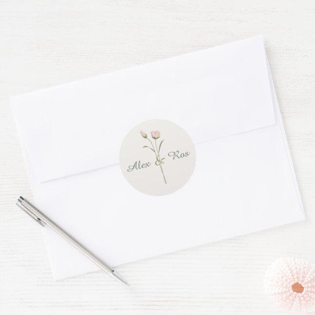Pink Floral Round Stickers for Wedding Packaging (Envelope)
