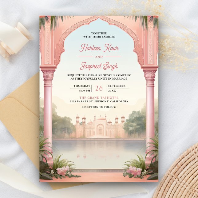 Pink Floral Royal Indian Palace All in One Wedding Invitation (Creator Uploaded)