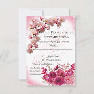 Pink Floral RSVP Card on White