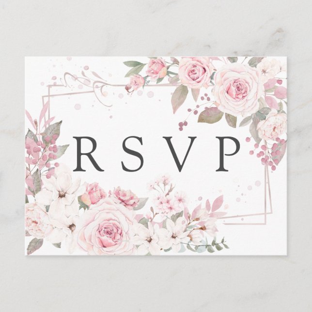 Pink Floral RSVP Postcard with Meal Choice (Front)