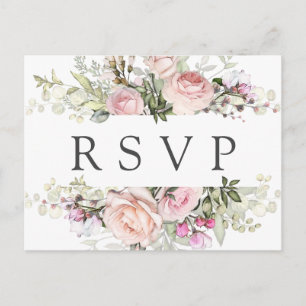 Pink Floral RSVP Postcard with Meal Choice