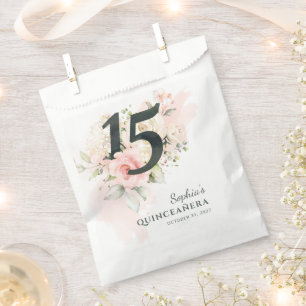 Pink Floral Rustic Quinceanera 15th Birthday Party Favour Bags