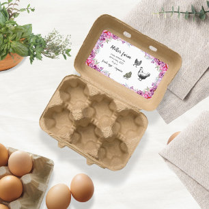 Pink Floral Rustic Script Egg Carton Label