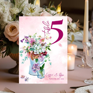 Pink Floral Rustic Wildflower Wedding Table Number