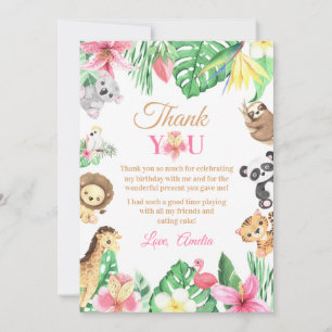 Pink Floral Safari Animals Wild One Birthday Thank You Card