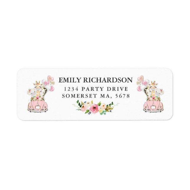 Pink Floral Safari Drive By Baby Shower Address (Front)