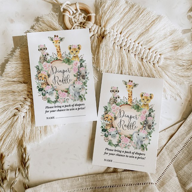 Pink Floral Safari Jungle Baby Girl Diaper Raffle Enclosure Card (Creator Uploaded)