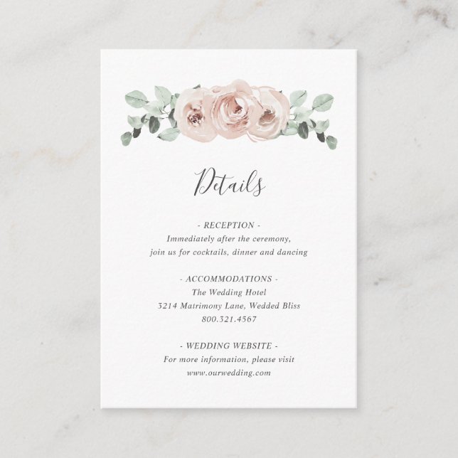 Pink Floral Sage Greenery Dusty Rose Wedding Enclosure Card (Front)