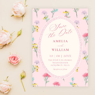 Pink floral save the date