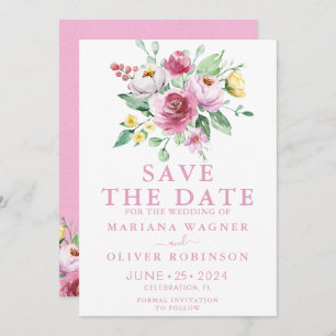 Pink Floral Save the Date Invitation