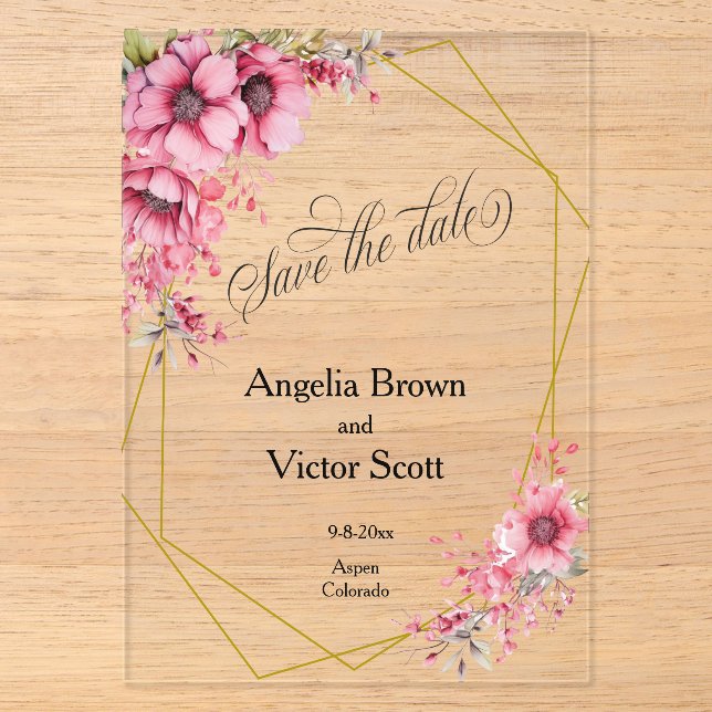Pink Floral Save the Date Invitation (Front)