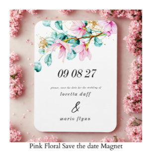 Pink Floral Save the date Magnet