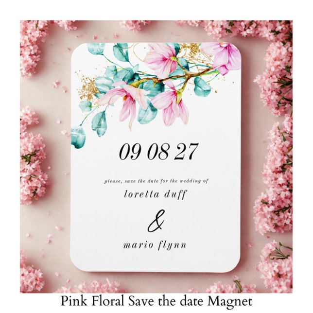 Pink Floral Save the date Magnet (Creator Uploaded)