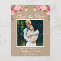 Pink Floral Save the Date Photo Kraft