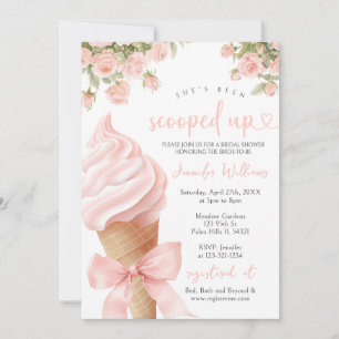 Pink Floral Scooped Up Ice Cream Bridal Shower Invitation