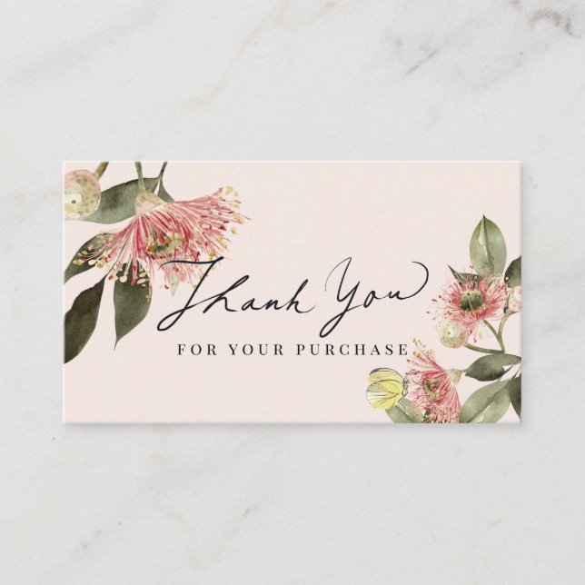 Pink Floral Script Thank You Business Card (Front)