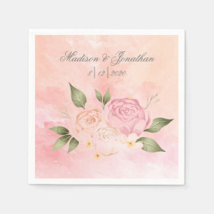 Pink Floral Script Watercolor Napkin