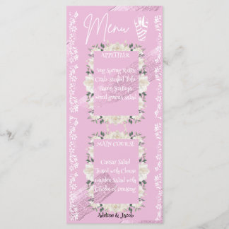 Pink floral script wedding menu card