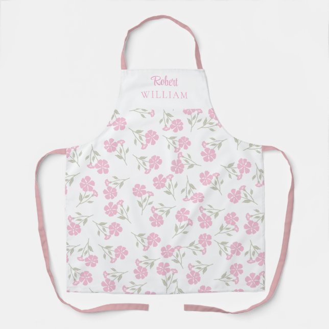 Pink Floral Scroll Personalised Kitchen Apron (Front)