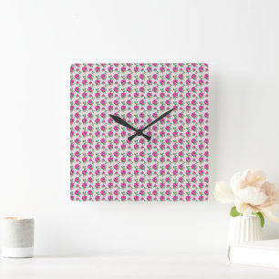 Pink Floral Seamless Pattern Elegant Watercolor Square Wall Clock