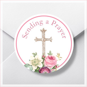 Pink Floral Sending a Prayer Religious Classic Round Sticker