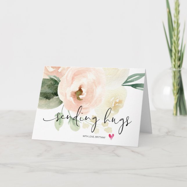 Pink Floral Sending Hugs Encouragement Sympathy Card (Front)