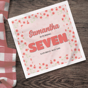 Pink Floral Seventh Birthday Girl Custom Party Napkin
