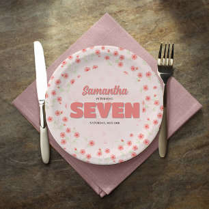 Pink Floral Seventh Birthday Girl Party Custom Paper Plate