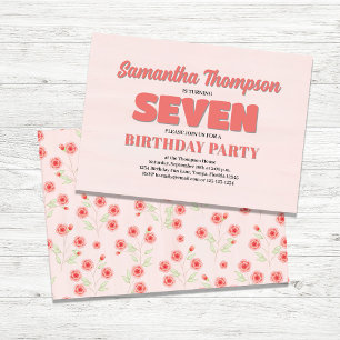 Pink Floral Seventh Birthday Girl Party Template