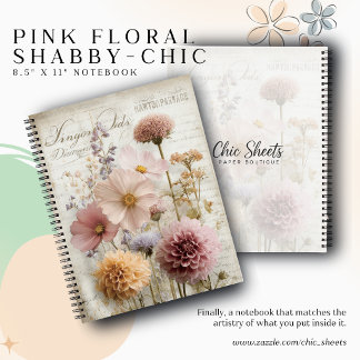 Pink Floral Shabby-Chic 8.5" x 11" Spiral Notebook