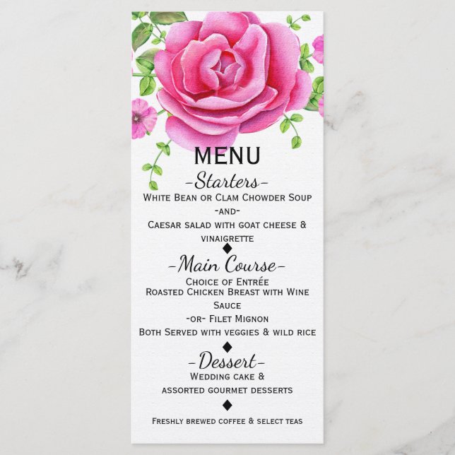 Pink Floral Shabby Chic Menu Card (Front)
