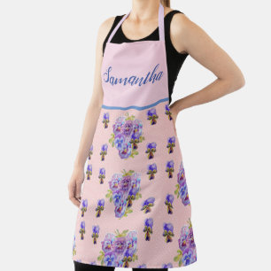 Pink Floral Shabby Chic Polka Dot Pansy Viola Apron