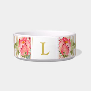 Pink, floral, shabby chic, striped monogrammed bowl
