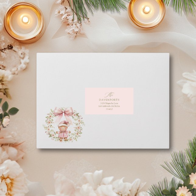 Pink Floral Shabby Chic Vintage Christmas Label (This cute and simple address label in pink and green is perfect for adding a girly touch)