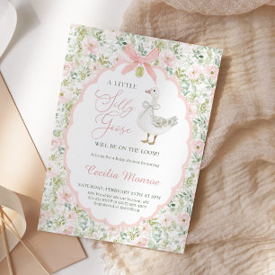 Pink Floral Silly Goose Vintage Baby Shower  Invitation