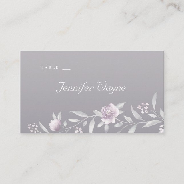 Pink floral silver Chinoiserie wedding place cards (Front)