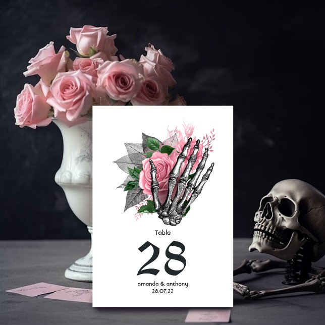 Pink Floral Skeleton Gothic Wedding Table Number (Creator Uploaded)