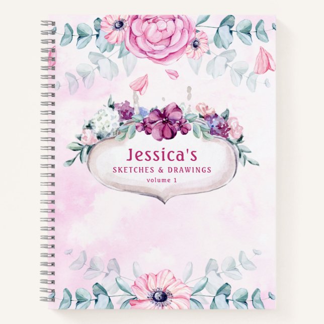 Pink Floral | Sketches and Drawings Blank Notebook (Front)