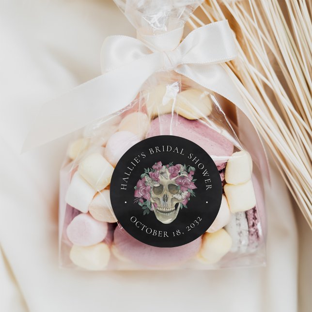 Pink Floral Skull Halloween Bridal Shower Favour Classic Round Sticker (Creator Uploaded)