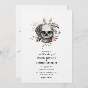 Pink Floral Skull Halloween Gothic Wedding Invitation