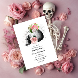 Pink Floral Skull Halloween Gothic Wedding Invitation