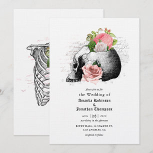 Pink Floral Skull Halloween Gothic Wedding Invitation