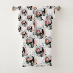 Pink Floral Skull Series Design 2   Bath Towel Set